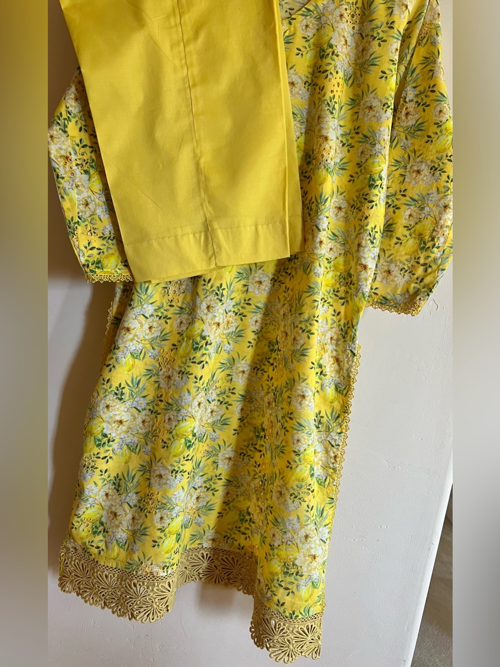 Yellow Floral Indian Pakistani lawn cotton dress brand Bareeze - Picture 8 of 11